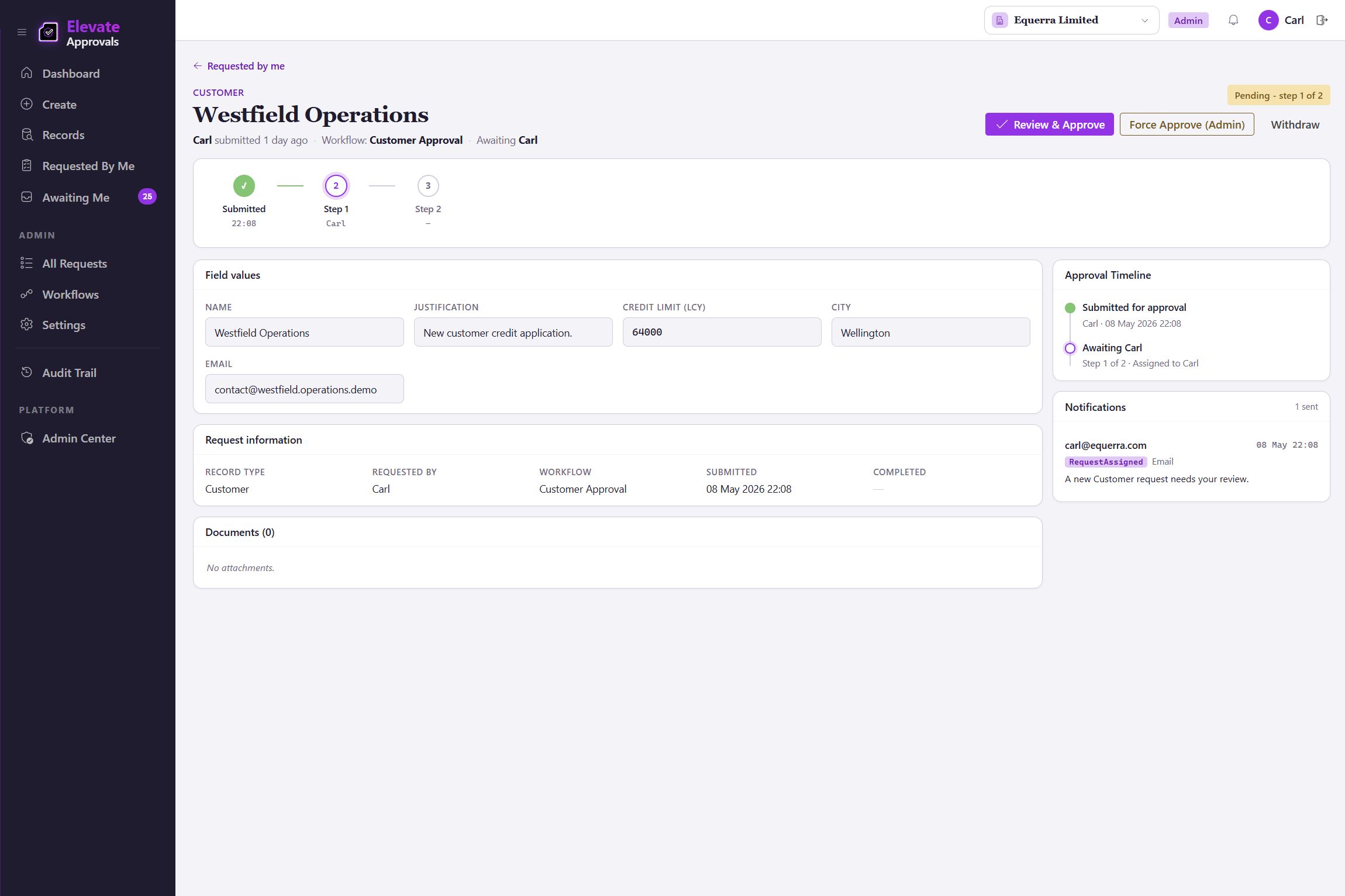 Customer credit application with conditional logic